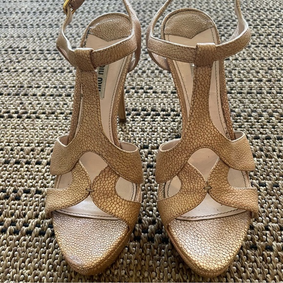 LAST CALL Miu Miu Beige Strappy Heels Size 38 - Picture 3 of 9